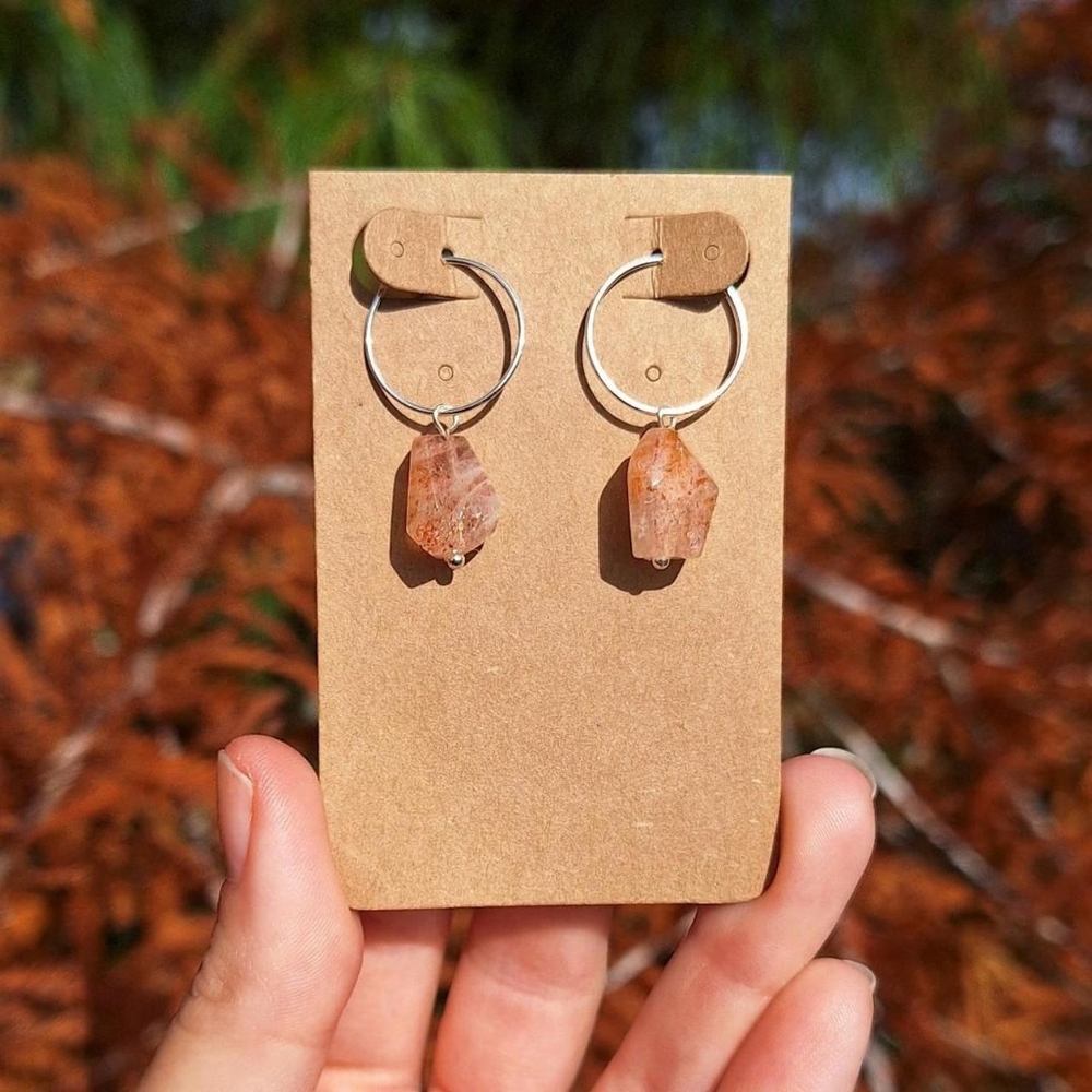 Sunstone Sterling Silver Hoop Earrings ~ Artisan Jewelry